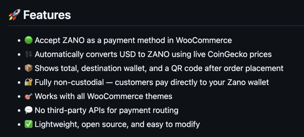 WooCommerce Zano Gateway